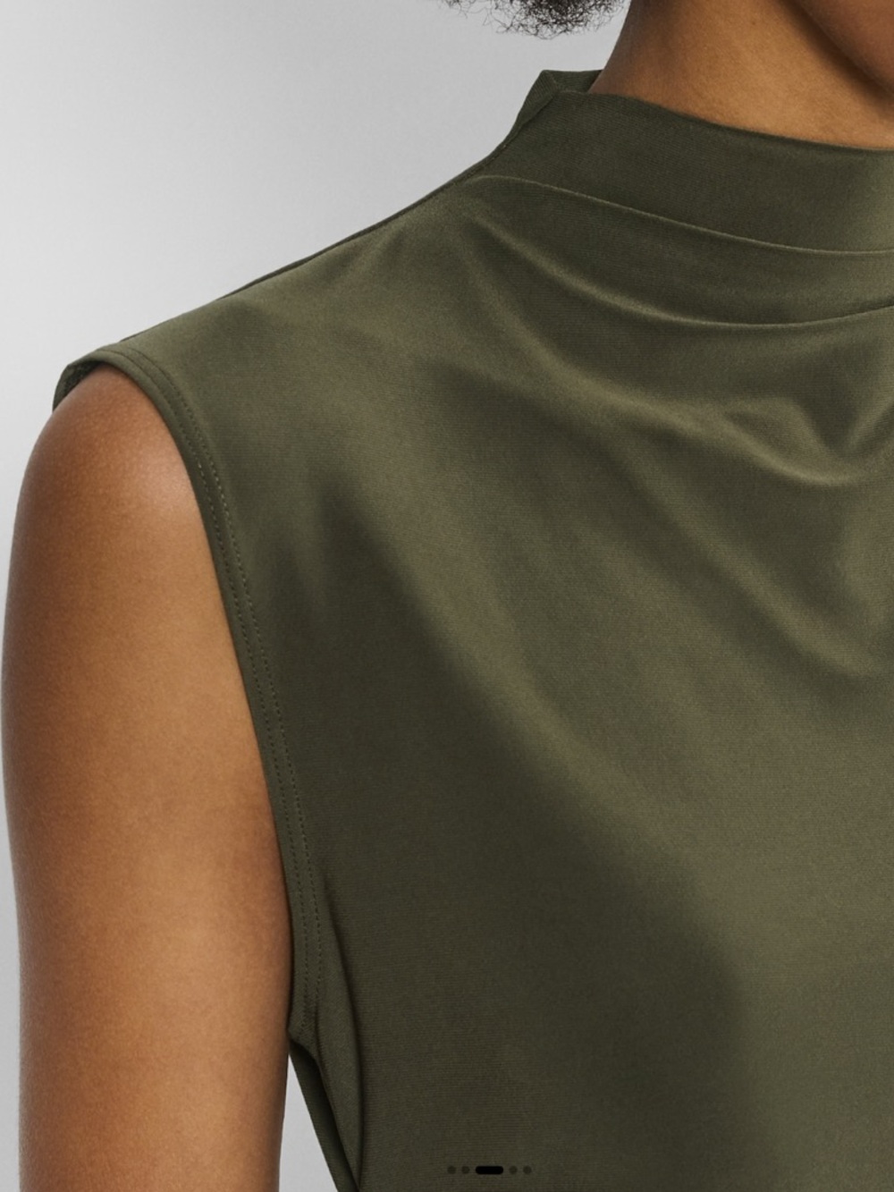 Aritzia Wilfred Boulevard Mockneck Ruched Wrap Mini Dress Olive New NWOT - Picture 5 of 11